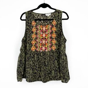 THML embroidered boho animal print peplum tank